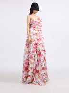 Strapless Ruffle Fuchsia Maxi Dress H6776