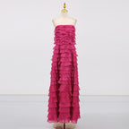 Strapless Ruffle Fuchsia Maxi Dress H6776