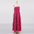 Strapless Ruffle Fuchsia Maxi Dress H6776