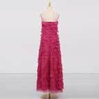 Strapless Ruffle Fuchsia Maxi Dress H6776