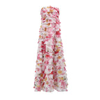 Strapless Ruffle Fuchsia Maxi Dress H6776