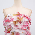 Strapless Ruffle Fuchsia Maxi Dress H6776