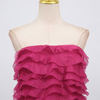 Strapless Ruffle Fuchsia Maxi Dress H6776