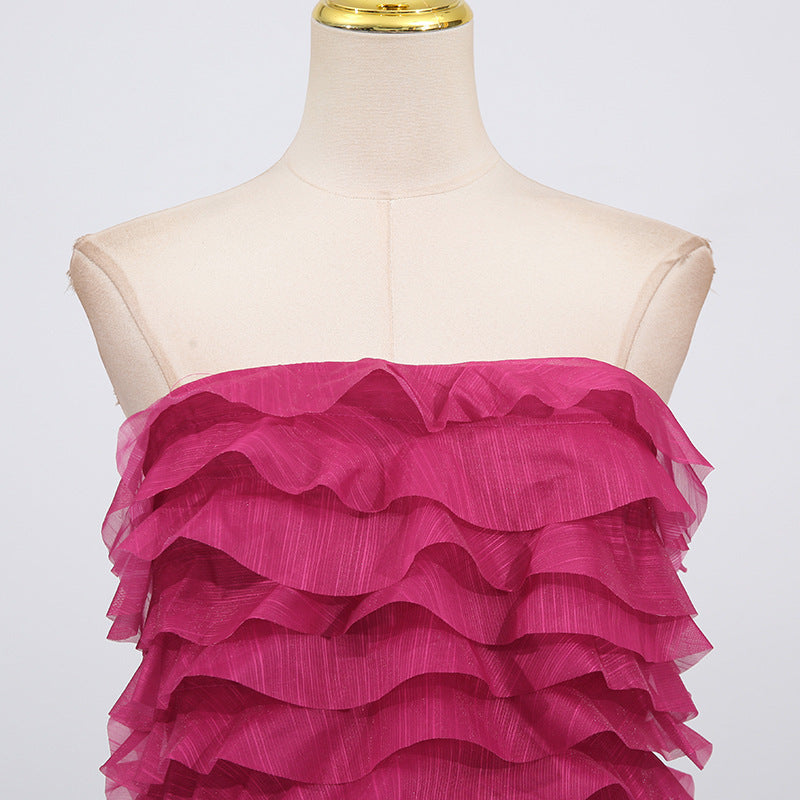 Strapless Ruffle Fuchsia Maxi Dress H6776