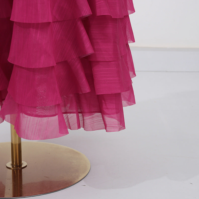 Strapless Ruffle Fuchsia Maxi Dress H6776