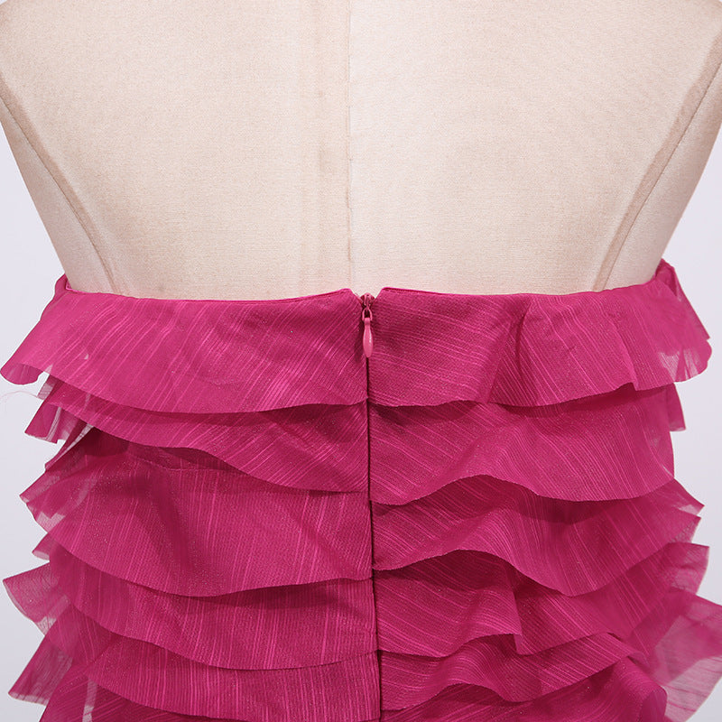 Strapless Ruffle Fuchsia Maxi Dress H6776