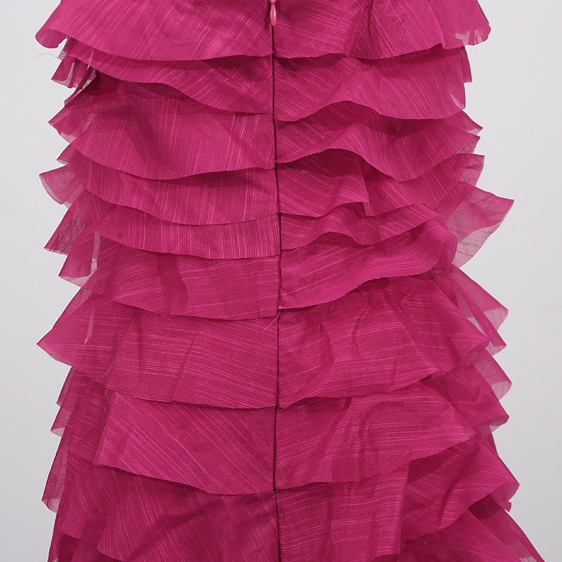 Strapless Ruffle Fuchsia Maxi Dress H6776