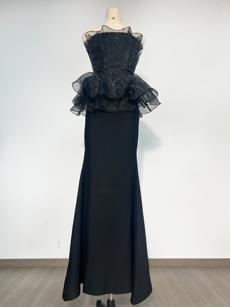 Strapless Ruffle Organza Maxi Dress H6667