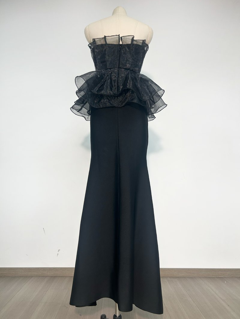 Strapless Ruffle Organza Maxi Dress H6667