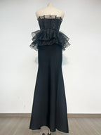 Strapless Ruffle Organza Maxi Dress H6667