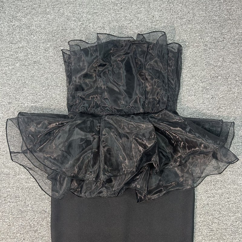 Strapless Ruffle Organza Maxi Dress H6667