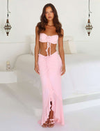 Strapless Ruffle Pink Maxi Dress H6408