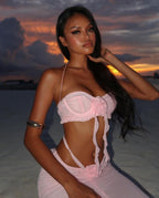 Strapless Ruffle Pink Maxi Dress H6408