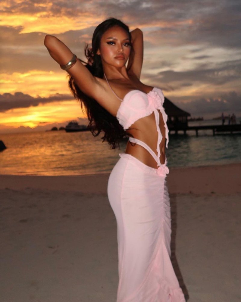 Strapless Ruffle Pink Maxi Dress H6408