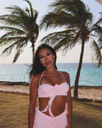 Strapless Ruffle Pink Maxi Dress H6408