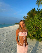 Strapless Ruffle Pink Maxi Dress H6408