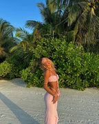 Strapless Ruffle Pink Maxi Dress H6408