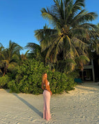 Strapless Ruffle Pink Maxi Dress H6408