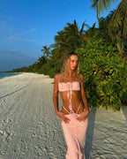 Strapless Ruffle Pink Maxi Dress H6408