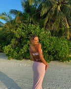 Strapless Ruffle Pink Maxi Dress H6408