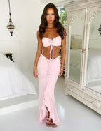 Strapless Ruffle Pink Maxi Dress H6408