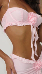 Strapless Ruffle Pink Maxi Dress H6408
