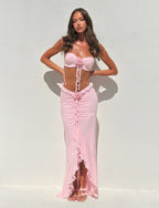 Strapless Ruffle Pink Maxi Dress H6408