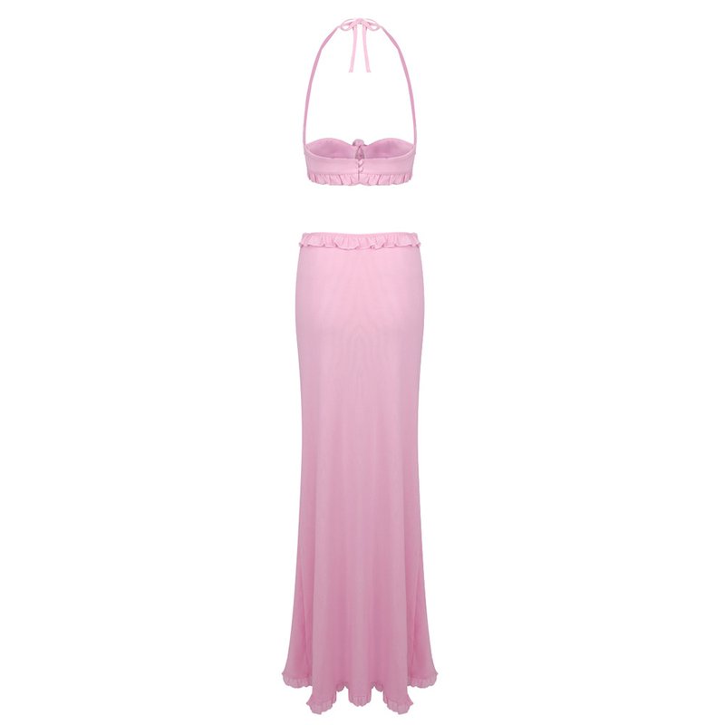 Strapless Ruffle Pink Maxi Dress H6408