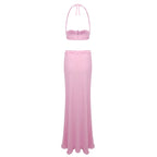 Strapless Ruffle Pink Maxi Dress H6408