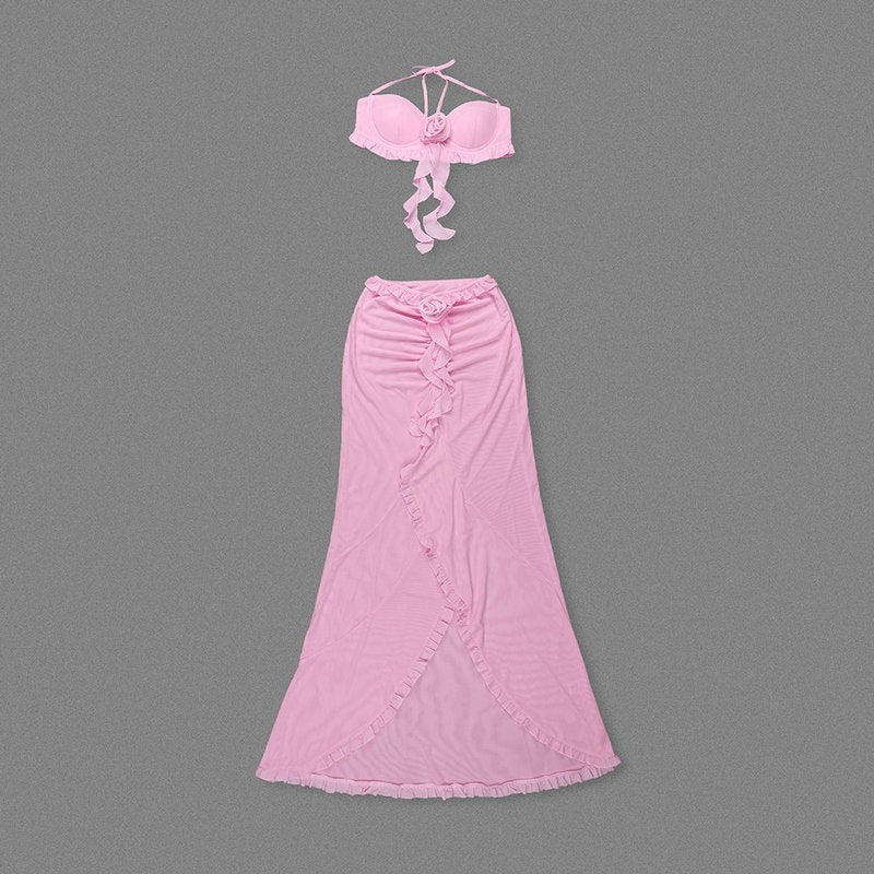 Strapless Ruffle Pink Maxi Dress H6408