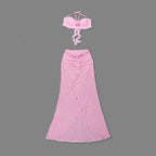 Strapless Ruffle Pink Maxi Dress H6408