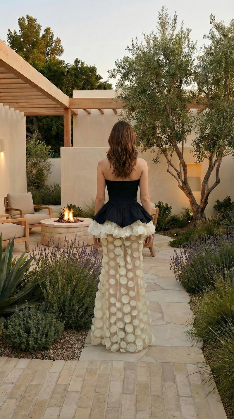 Strapless Ruffle Polka Dot Maxi Dress H7119