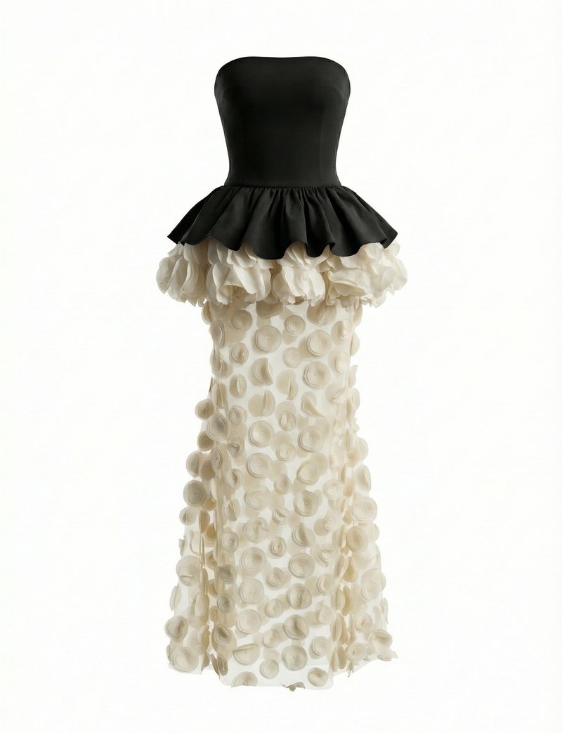 Strapless Ruffle Polka Dot Maxi Dress H7119