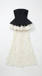 Strapless Ruffle Polka Dot Maxi Dress H7119