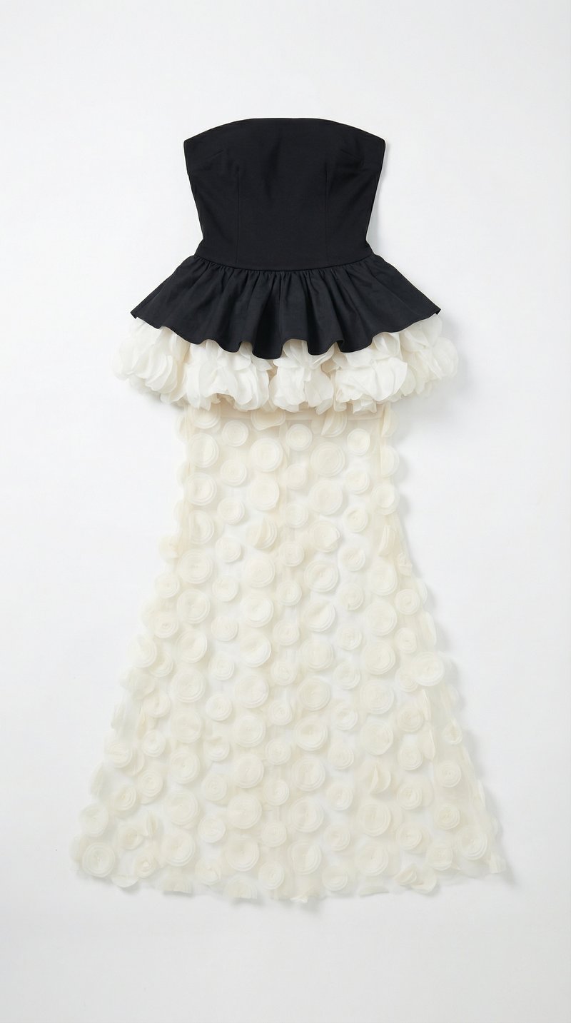 Strapless Ruffle Polka Dot Maxi Dress H7119