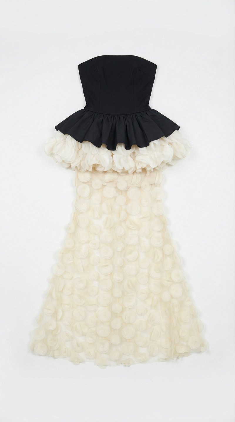 Strapless Ruffle Polka Dot Maxi Dress H7119