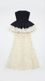 Strapless Ruffle Polka Dot Maxi Dress H7119