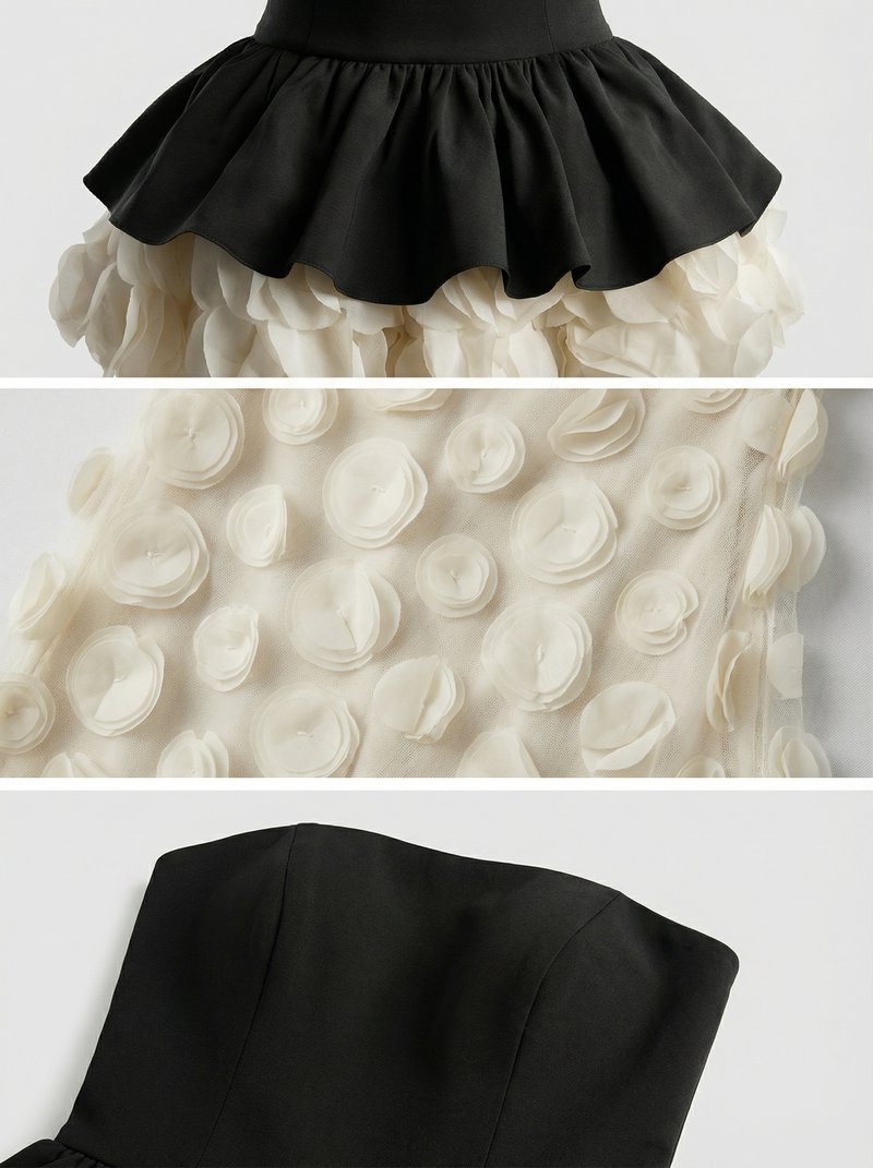 Strapless Ruffle Polka Dot Maxi Dress H7119