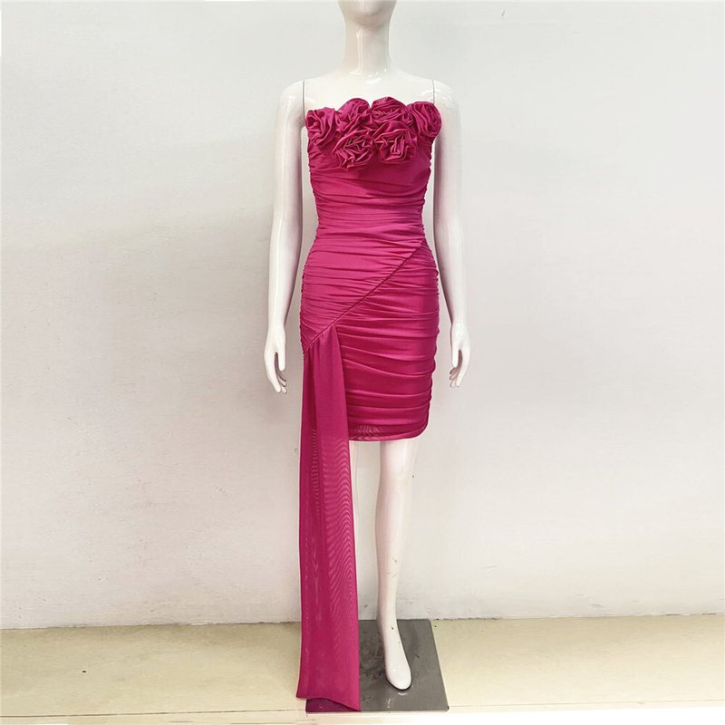 Strapless Ruffle Purple Bandage Dress H6227
