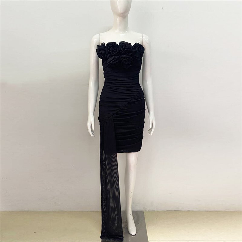 Strapless Ruffle Purple Bandage Dress H6227