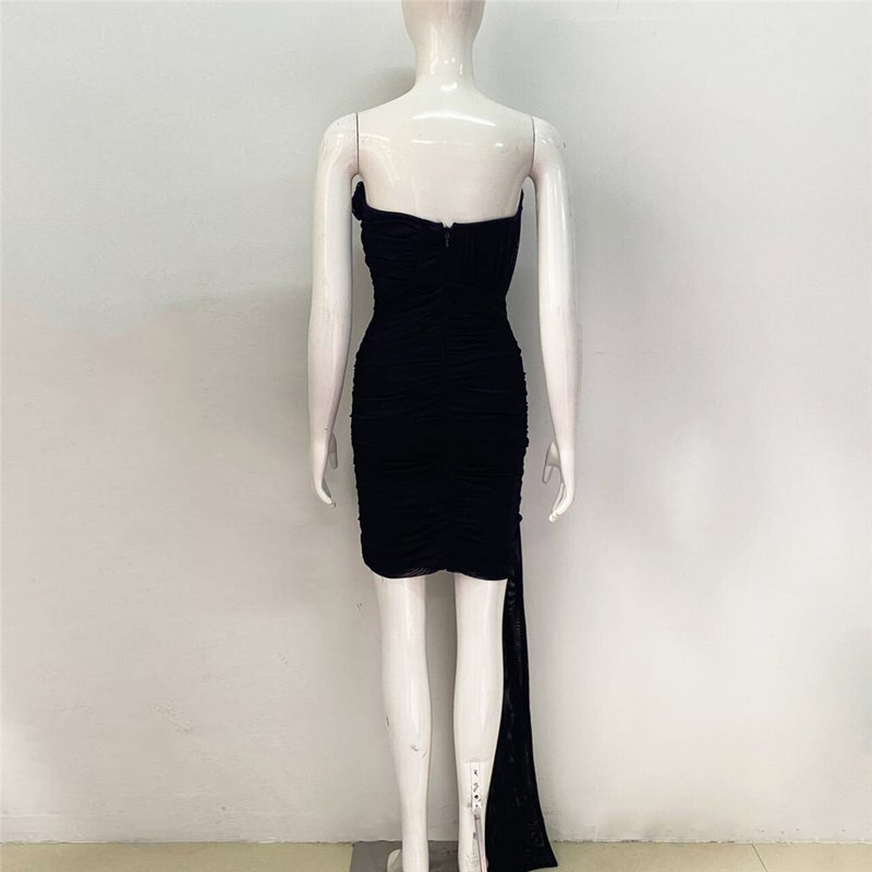 Strapless Ruffle Purple Bandage Dress H6227
