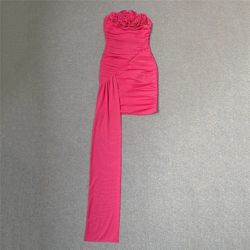 Strapless Ruffle Purple Bandage Dress H6227