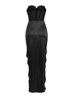 Strapless Ruffle Red Satin Gown H6327