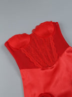 Strapless Ruffle Red Satin Gown H6327