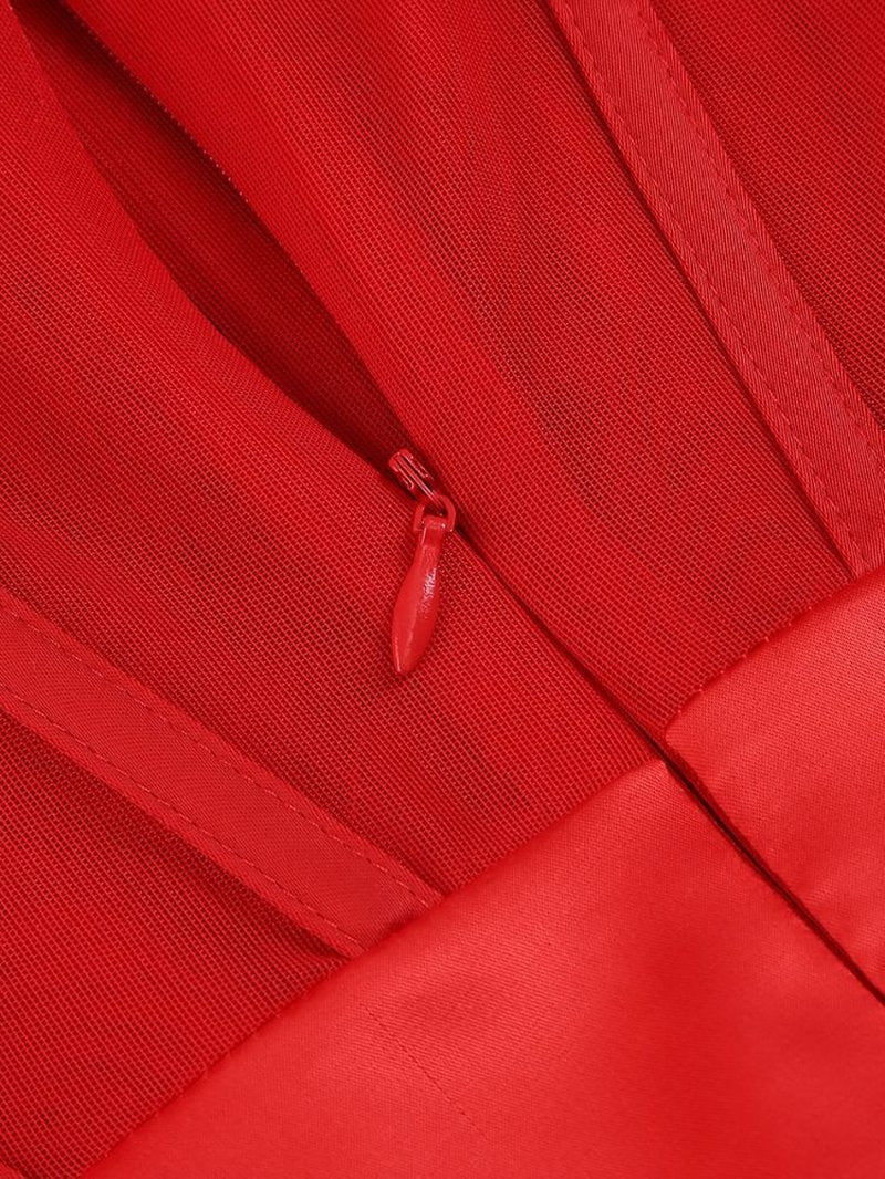 Strapless Ruffle Red Satin Gown H6327