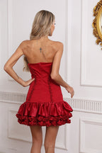 Strapless Ruffle Satin Mini Dress H6638