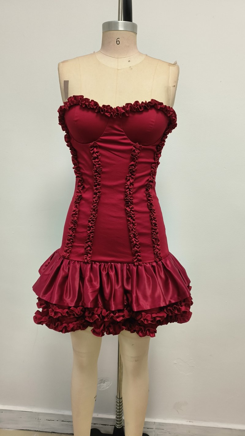 Strapless Ruffle Satin Mini Dress H6638