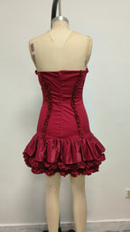 Strapless Ruffle Satin Mini Dress H6638