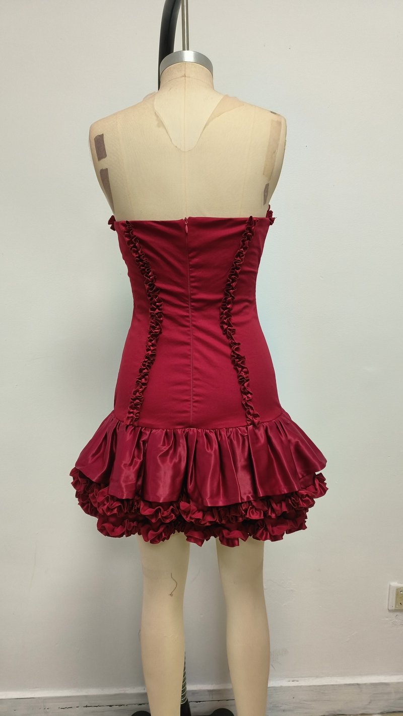 Strapless Ruffle Satin Mini Dress H6638