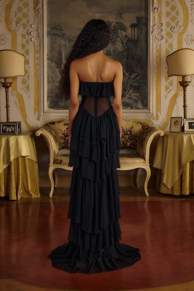 Strapless Ruffle Tiered Maxi Dress H6719